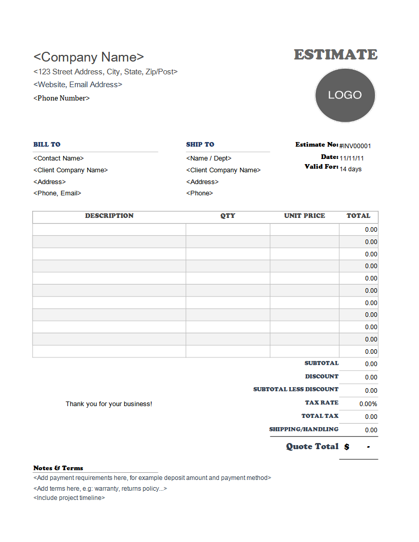Free Contractor Estimate Templates