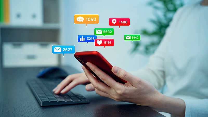 A woman using smartphone online reputation concept