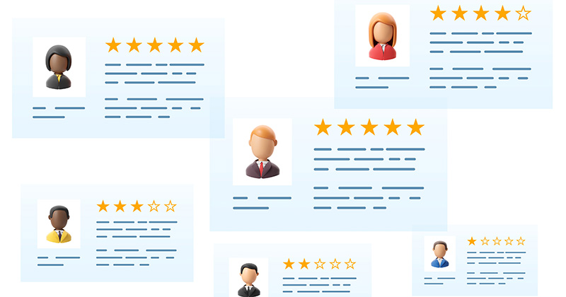 A collection of customer review templates with no legible text.